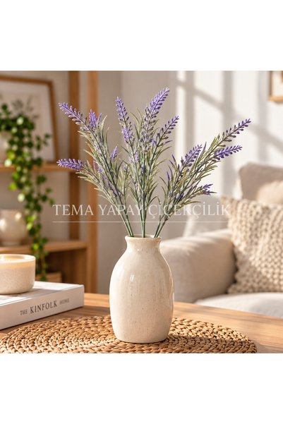 TEMA AJANS SÜS Yapay Lavanta Demeti Mor 40 cm 5 Dallı 15 Çiçekli Dekoratif Va...