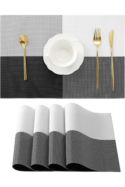 GENERAL Leetaltree Linen Grey Placemats Set of 4 - Heat Resistant Non-Slip Pl...