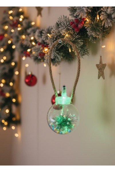 OKAVANGO Christmas Tree Ornament Wicker Stringed Transparent Globe with Led L...