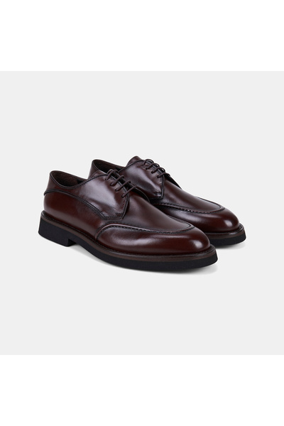 Desa Men's Brown Laced Embossed Stitched Leather Classic Shoes