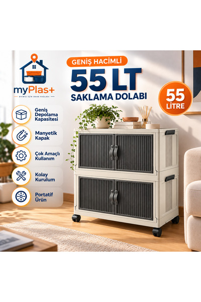 Myplas 2 Katlı Katlanabilir Tekerlekli Çok Amaçlı Saklama Dolabı Manyetik Kap...