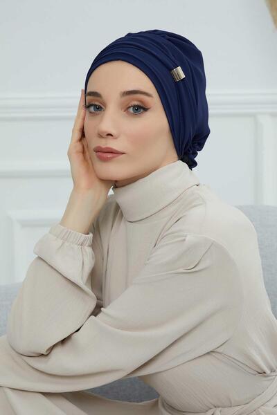 METKAR Chiffon Ready-To-Wear Turban with Accessories, Ht-95S, Ht-95S Navy Blue
