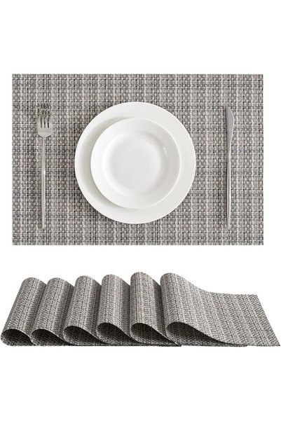 GENERAL Leetaltree Linen Grey Placemats Set of 4 - Heat Resistant Non-Slip Pl...