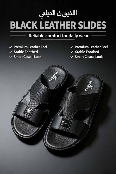 Elite Foot Hub شباشب رجالية مصنوعة في السعودية بشريط مخيط ونعل عميق للراحة طو...