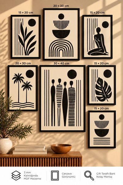 UNT Set de picturi moderne cu aspect de cadru, 7 piese |   Decor de perete pe...