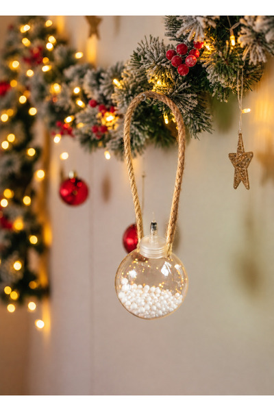 OKAVANGO Christmas Tree Ornament Wicker Stringed Transparent Globe with Led L...