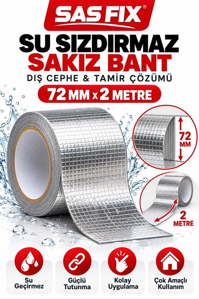 Fevito SAS FIX 72 mm x 2 Metre Su Geçirmez Sakız Bant Çamur Bant Güçlü Yapışk...