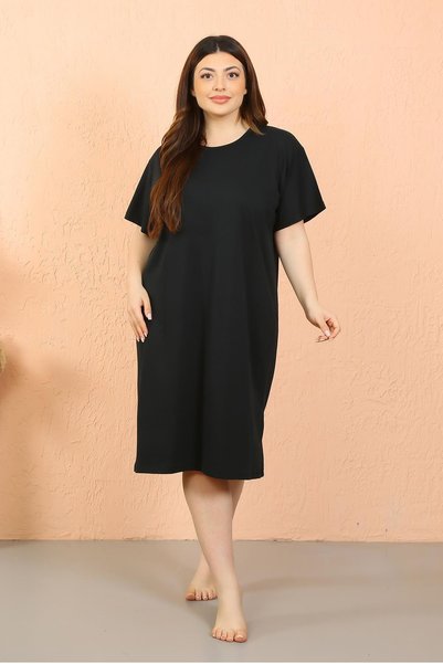 METKAR Fashion Line Women Plus Size Combed Cotton Short Sleeve Black Nightgow...