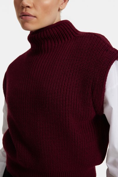 Cmc Tekstil Women's Burgundy High Collar Thick Ribbed Knit Sweater