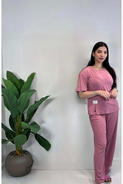 OEMS بجامة بيت نسائية نص كم بفتحة جانبية - XL - pink
