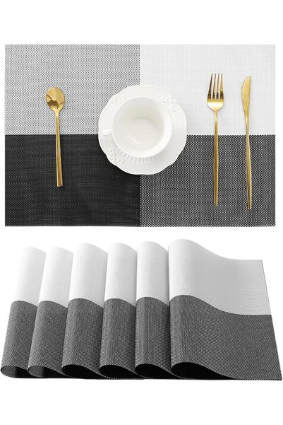 GENERAL Leetaltree Linen Grey Placemats Set of 4 - Heat Resistant Non-Slip Pl...