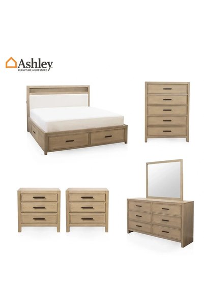 Ashley Industry Furniture طقم غرفة نوم بنتو مع خزانة ملابس مقاس كينج (193*203...