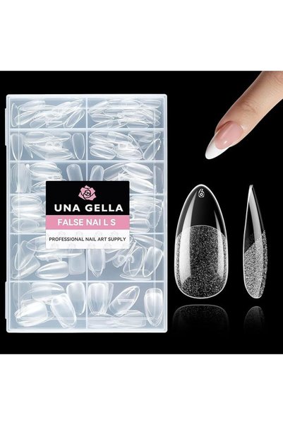 UNA GELLA أطراف أظافر صناعية بتصميم كوفين، 216 قطعة، أطراف أظافر جل ناعمة، نص...