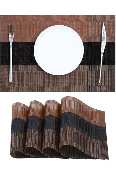 GENERAL Leetaltree Linen Grey Placemats Set of 4 - Heat Resistant Non-Slip Pl...