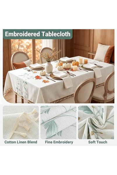 Laolitou Cotton Linen Waterproof Tablecloth for Dining Table Rustic Farmhouse Kitchen Rectangle Tabl