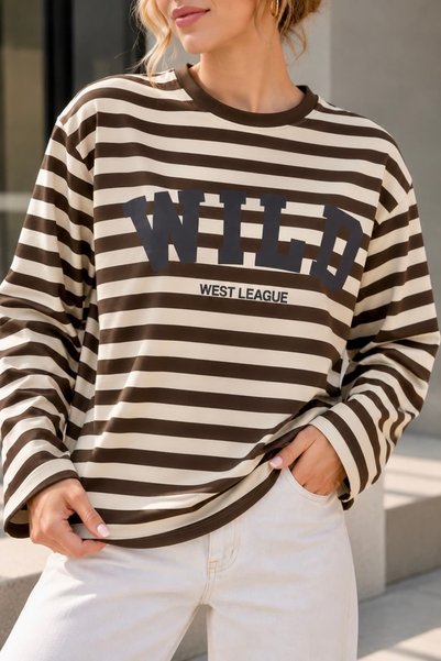 bb butik basic Wild Printed Striped Long Sleeve Women's Sweatshirt My3535