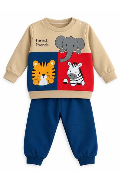 Oz Baby Baby Boy Set Seasonal Shoulder Snap Fastener Elephant Tiger Zebra Printed Top and Bottom Set 9-24 Months