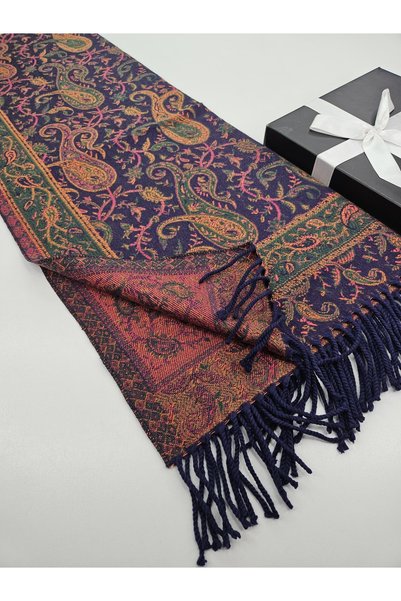 tomrisboutique شال ووشاح كشميري نسائي بنقشة رويال بيزلي مطرزة وناعمة الملمس م...