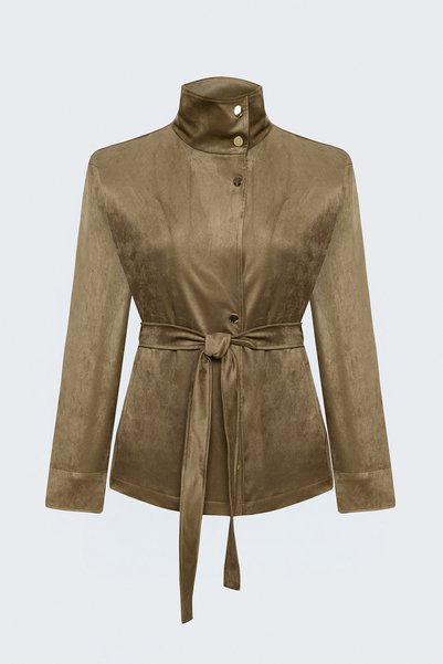 Sateen Jachetă din piele intoarsa cu curea - Camel