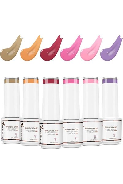 Nicedeco مجموعة من 6 قطع من طلاء الأظافر اللامع مع الجل الأساسي للبناء 86