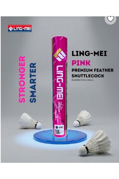 LINGMEI LING-MEI PINK Goose Feather Shuttlecock (White) – Pack of 1 Tube