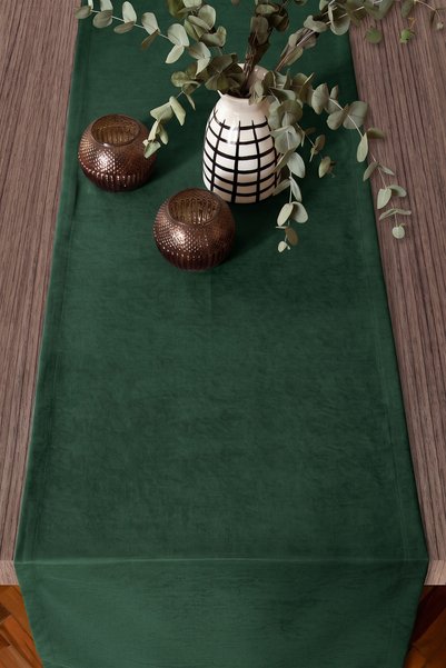 Gauze Fabric Design Velvet Textured Forest Green Modern Runner