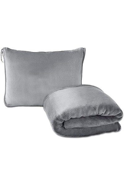 GENERAL Travel Blanket and Pillow Set, Soft Fleece, Foldable with Carabiner C...