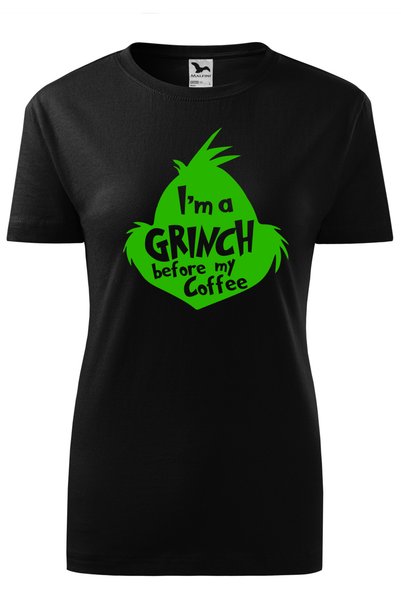 Malfini Tricou personalizat, "Grinch Before Coffee", Negru, Marime XS, Dama
