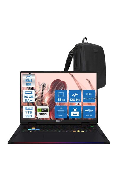 MSI Raider 18 Max HX Core Ultra 9 290HX Plus 96GB 1TB SSD RTX 5090 18" Dos 1059TRF21 + Zetta Çanta