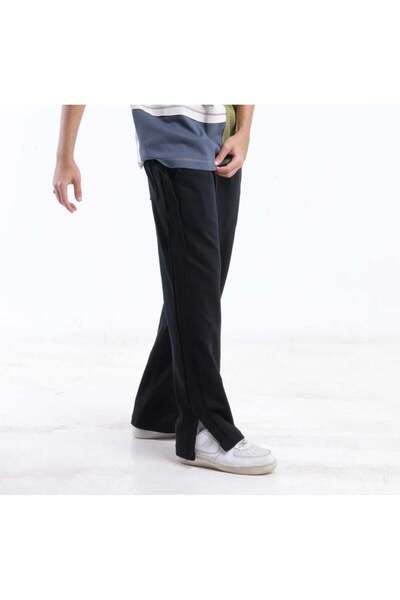 Adax Men's Oversized Wide Leg Pants with Elastic Waist - Black