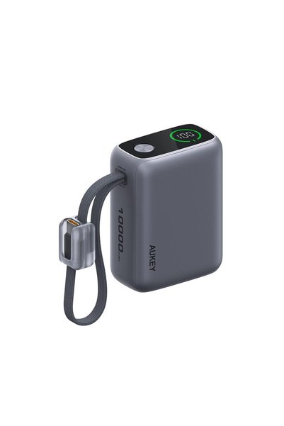 AUKEY Swivel Det-Duo Power Bank 10.000mAh, 45W, cu două cabluri USB-C detașab...