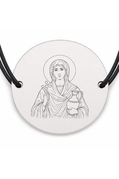 Simoshop Brățară argint 925 cu bănuț Sfânta Muceniță Fotini, șnur negru reglabil