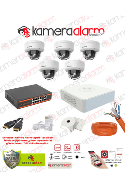 kamera alarm sepeti 5'li 2MP IP İç Mekan Güvenlik Kamera Seti 7/24 Renkli Görüş Sesli Tak Çalıştır