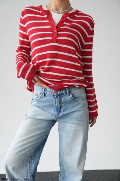 Lupies Women's Crew Neck Buttoned Long Sleeve Knit Sweater