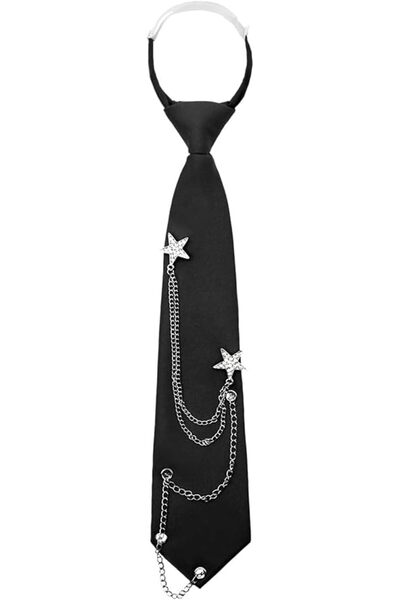 TERRIFI Punk Metal Chain Necktie for Women & Men – Pre-Tied Adjustable Black ...