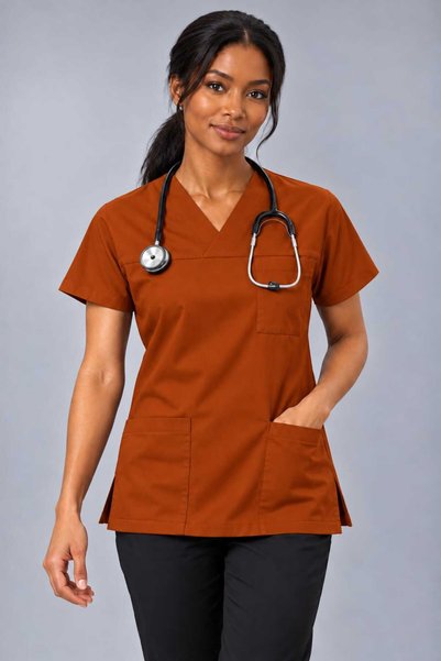 EMİR MEDİKAL (E-Flex) Tile Lycra Women's Single Top Non-Ironing Nurse and Doctor Uniform Scrubs Hospital Uniform