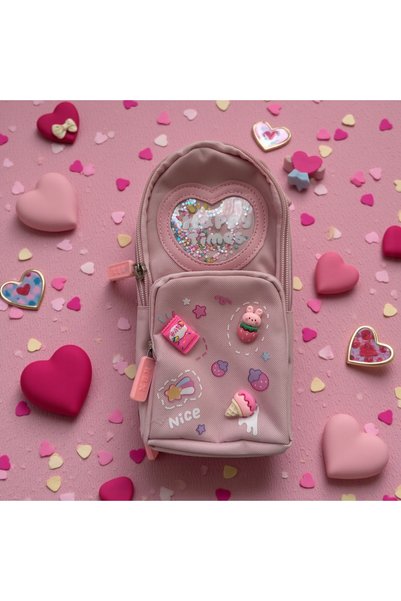 Happy Times Çift Bölmeli Fermuarlı Kız Çocuk Pembe Kalemlik