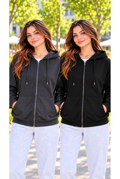 ZİYMO Advantageous 2-Pack Women's Zippered Hooded Sweatshirt Cardigan