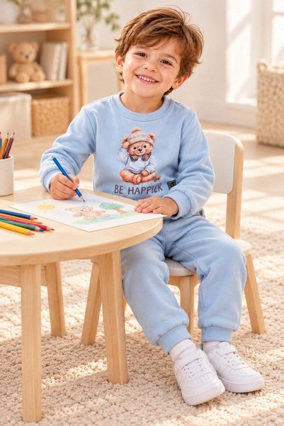 dinamik çocuk Boy's bear print fleece-lined crewneck sweatshirt and sweatpants 2-piece set, ages 2-5