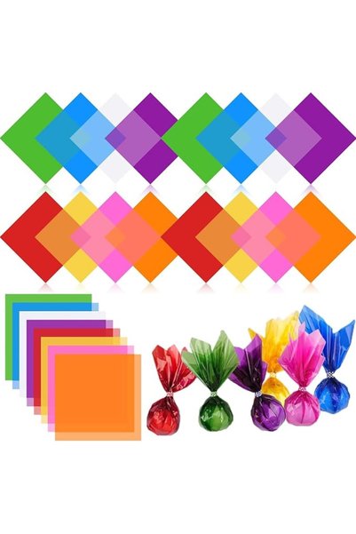 Tazweeq 200 Pcs Cellophane Sheets, Colored Cellophane Wrap, Transparent Plast...