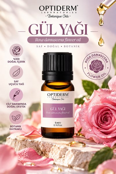 Optiderm Gül Yağı 5 ml – %100 doğal gül uçucu yağı – Aromaterapi ve Cilt Bakı...