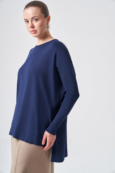 Nuss Rubberized Sleeves Knitted Tunic 116 Navy Blue