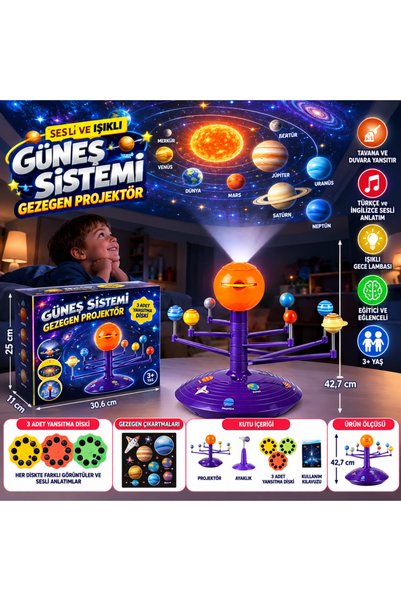 NW NessiWorld Sesli ve Işıklı Güneş Sistemi Gezegen Projektör