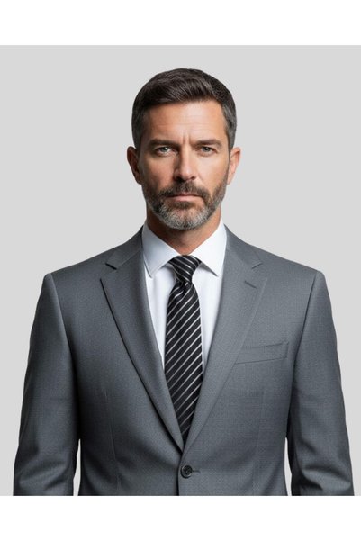 KUMOVO Gray Striped Black Tie – 8 cm Wide