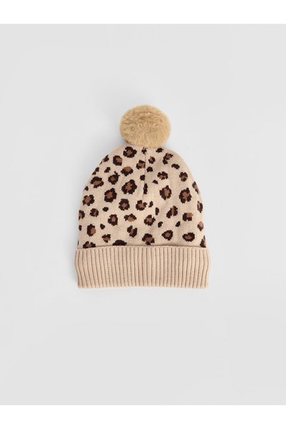 LC Waikiki Özmarka New Season Beige Pom-Pom Baby Girl Beanie