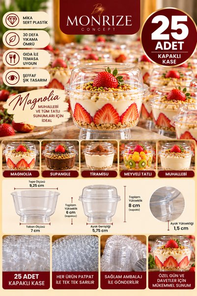 By Monrize Concept 25 Adet Kapaklı Magnolia Tatlı Kasesi Ayaklı Mika Magnolya...
