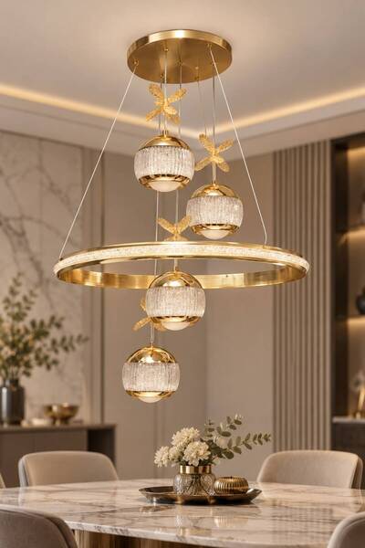 İstanbul Avize Mery 4 Venedik Toplu Gold Ledli 3 renk Led Modern Avize