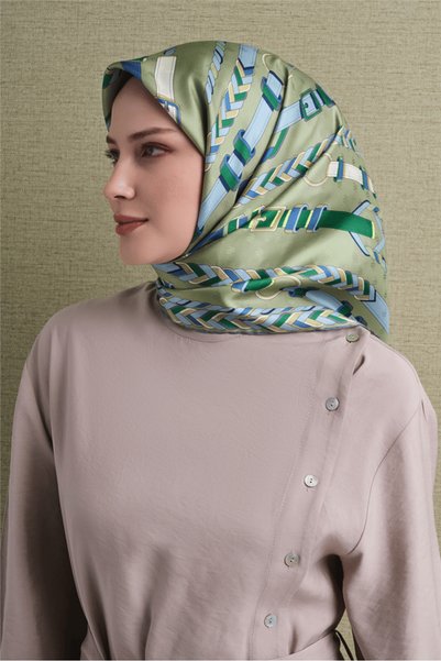 Armine Jacquard Pure Silk Scarf 9607 81 Soft Green Belt Pattern