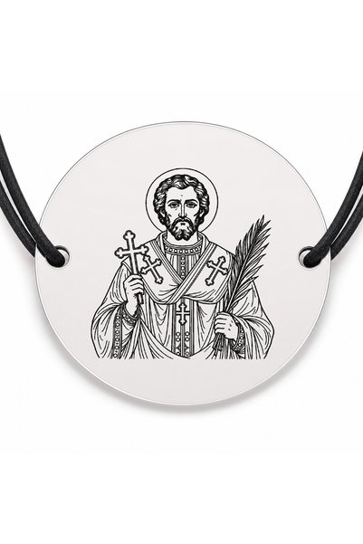 Simoshop Brățară argint 925 cu bănuț Sfântul Mucenic Valentin, șnur negru reg...