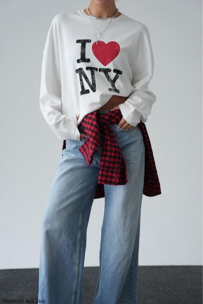 Lupies Women's Crew Neck Long Sleeve Printed Cotton Sweatshirt